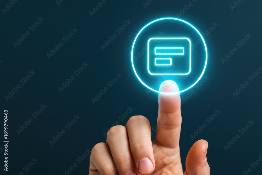 Aufkleber digital technology artificial intelligence innovation concept finger touches glowing icon representi