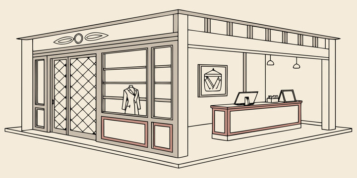 Modern Interior Architectural Sketch of a Contemporary Building Facade with Retail Space