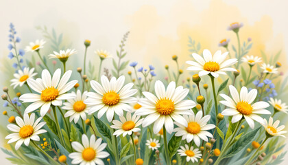 Obraz premium Watercolor Daisies Soft Yellow and White Textured Paper