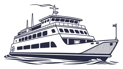 Fototapeta premium Classic ferry boat illustration sailing across the waves, perfect for maritime travel and water transportation concepts, symbolizing journeys and voyages across water