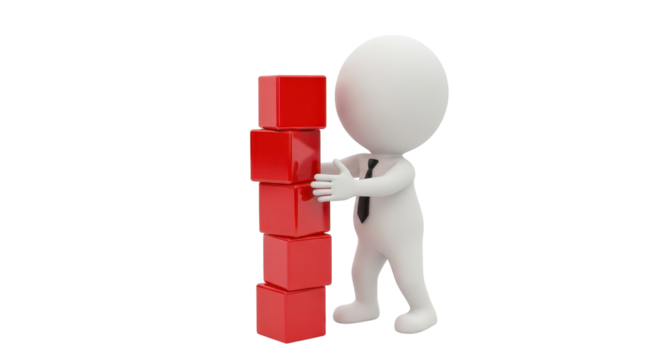 Isolated 3D rendering of figure holding blocks, business concept, stack of cubes, success - Powered by Adobe