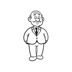Old man with formal suit black and white vector illustration for classic portrait artwork design