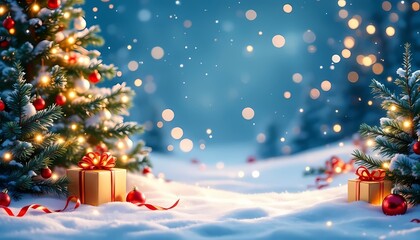 Christmas greeting card. Festive decoration on bokeh background. New Year concept