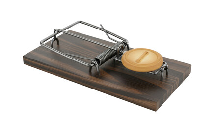 Isolated mouse trap with round bait set and armed ready to trap a mouse or rat rodents