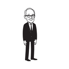 Obraz premium Old man with formal suit black and white vector illustration for classic portrait artwork design