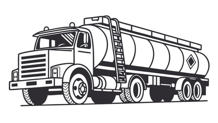 An iconic black and white vector illustration of a robust fuel tanker truck, representing critical industrial transport logistics and the essential concept of bulk delivery