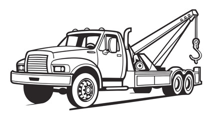 Black and white illustration of a classic heavy-duty tow truck. The vehicle's crane and hook symbolize reliable roadside assistance and essential recovery services