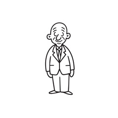 Old man with formal suit black and white vector illustration for classic portrait artwork design