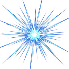 Fototapeta premium A bright blue starburst or explosion effect with sharp, radiating lines emanating from a central glowing core, isolated on transparent background