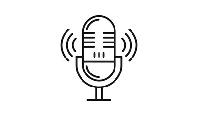 Simple outline drawing of a vintage microphone with sound waves