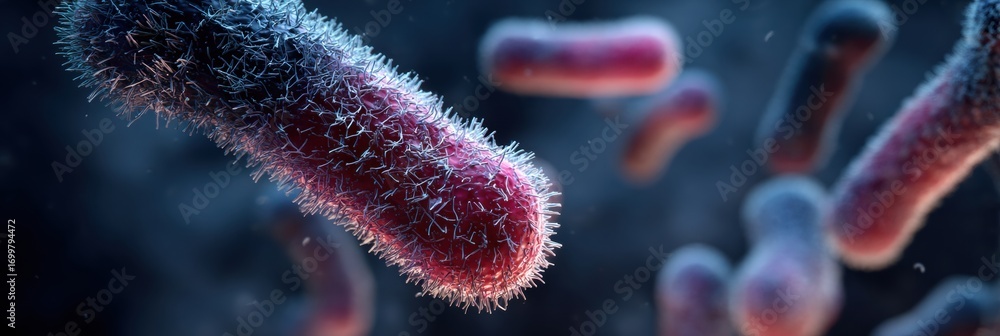Aufkleber microscopic view of bacteria interacting in a dark environment showing detail of structure and movem