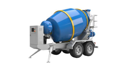 Isolated cement mixer vehicle, machine for construction industry with drum and control panel