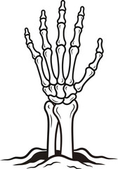 Spooky skeleton hand rising from the ground for Halloween