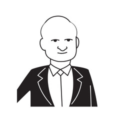 Old man with formal suit black and white vector illustration for classic portrait artwork design