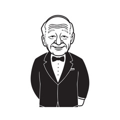 Old man with formal suit black and white vector illustration for classic portrait artwork design