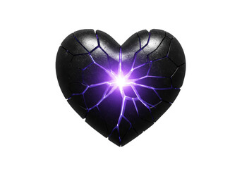 Isolated cracked heart with purple light effect for romance, broken heart, or Valentine's Day