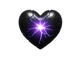 Isolated cracked heart with purple light effect for romance, broken heart, or Valentine's Day