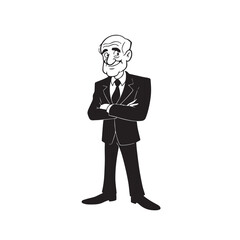 Old man with formal suit black and white vector illustration for classic portrait artwork design