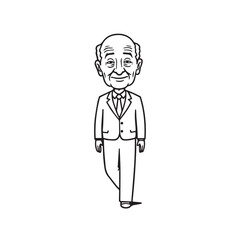 Old man with formal suit black and white vector illustration for classic portrait artwork design