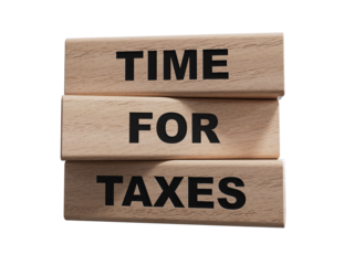 Text TIME FOR TAXES writing in wooden blocks. Business concept. wooden blocks. Copy space.Supports PNG files with transparent backgrounds.