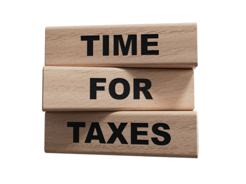 Text TIME FOR TAXES writing in wooden blocks. Business concept. wooden blocks. Copy space.Supports PNG files with transparent backgrounds.
