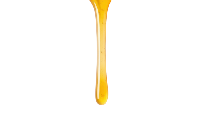 Isolated drop of honey dripping, golden liquid sweetener dripping down, natural product