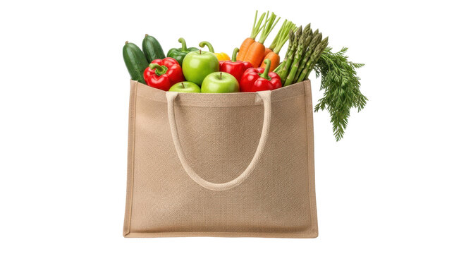 Isolated shopping bag full of healthy fresh vegetables for salad and cooking recipes