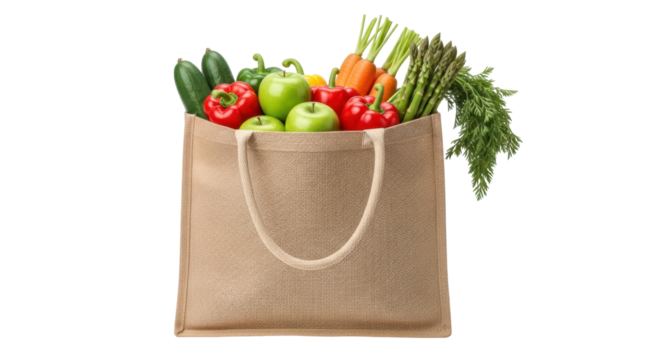 Isolated shopping bag full of healthy fresh vegetables for salad and cooking recipes - Powered by Adobe