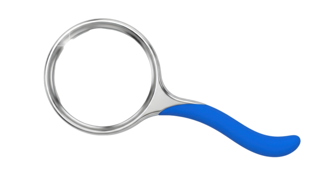 Isolated Magnifying Glass with a blue handle, tool for detail and exploration or discovery