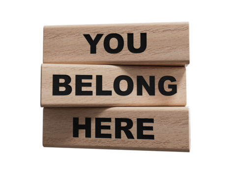 You belong here symbol. wooden blocks with words You belong here.Business and You belong here concept. wooden blocks. Copy space.Supports PNG files with transparent backgrounds.