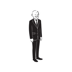Old man with formal suit black and white vector illustration for classic portrait artwork design