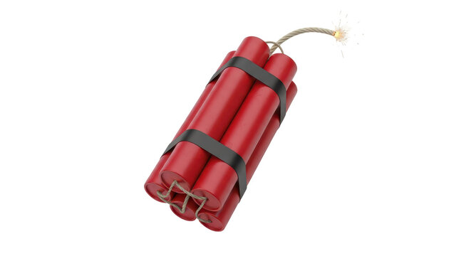 Isolated dynamite sticks with burning fuse, explosive danger, explosive materials, terrorism