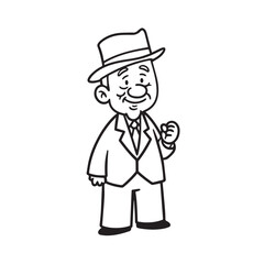 Old man with formal suit black and white vector illustration for classic portrait artwork design