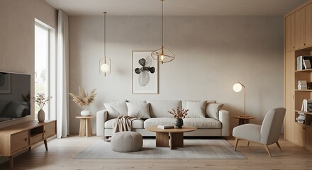 Modern Living Room Interior Design with Neutral Tones