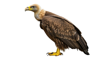 Isolated Griffon vulture standing upright full profile in studio shot, looking right side