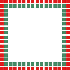 赤と緑の4ブロックタイルのクリスマスフレーム、ラインパターン