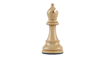 Isolated wooden chess piece, bishop with characteristic carved top, smooth polished surface