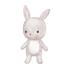 Watercolor cute woodland animal, little bunny, hand drawn illustration for baby. Isolated drawing