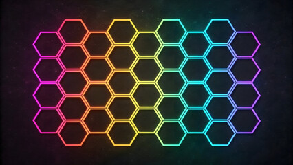 Glowing hexagonal grid with rainbow gradient effect pattern geometric
