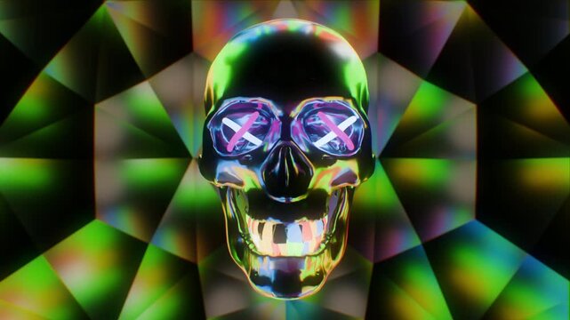 Neon Skull Digital Art on Dark Background	