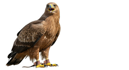 Isolated Tawny Eagle perched, with its beak open, ready to strike, showcasing its predatory nature
