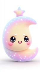 Obraz premium Adorable Pastel Rainbow Crescent Moon Cartoon Character