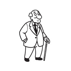 Old man with formal suit black and white vector illustration for classic portrait artwork design