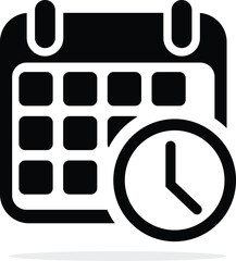 Calendar and Clock Icon Set for Schedule and Time Management. Black Vector Symbol of Event Planning and Appointments.