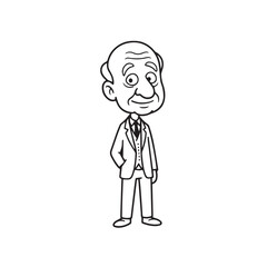 Old man with formal suit black and white vector illustration for classic portrait artwork design