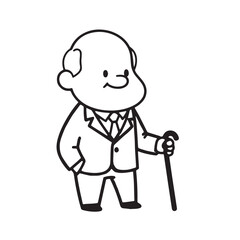 Old man with formal suit black and white vector illustration for classic portrait artwork design