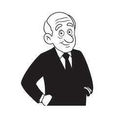 Old man with formal suit black and white vector illustration for classic portrait artwork design