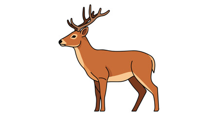 Obraz premium Elegant Cartoon Deer Illustration Standing Gracefully on a Plain Background Depicted with Smooth Outline and Warm Colors for Children Books