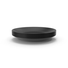 Black ceramic plates stack isolated on transparent background