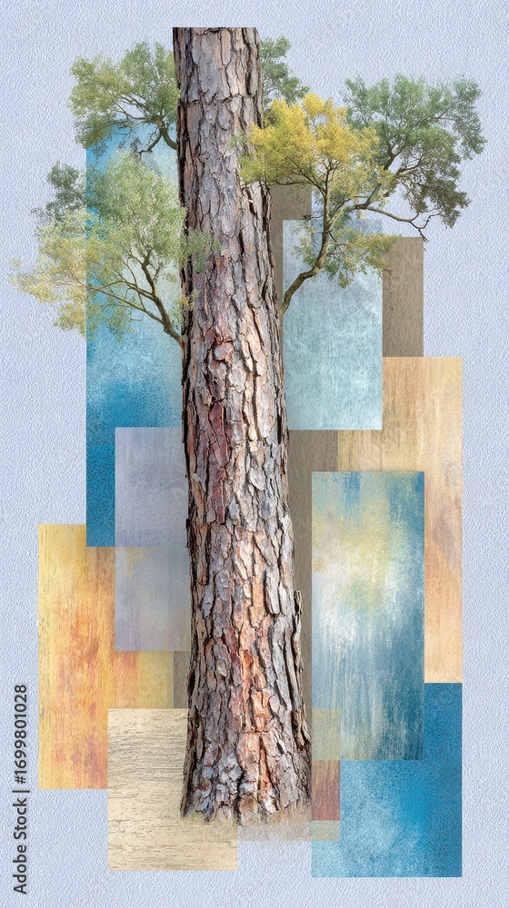 Aufkleber tall tree trunk with abstract geometric background